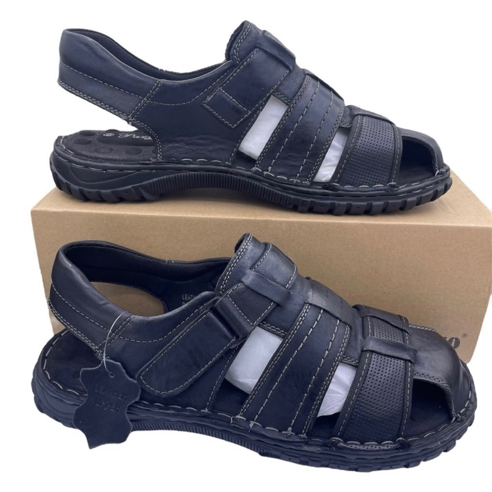 PARRAZO leather fisherman comfortable black sandals Size 9.5